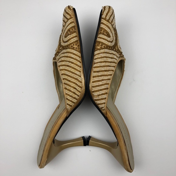 NEW Gibi Collection Beaded Mules Heels Tan Size 6 - Picture 4 of 8